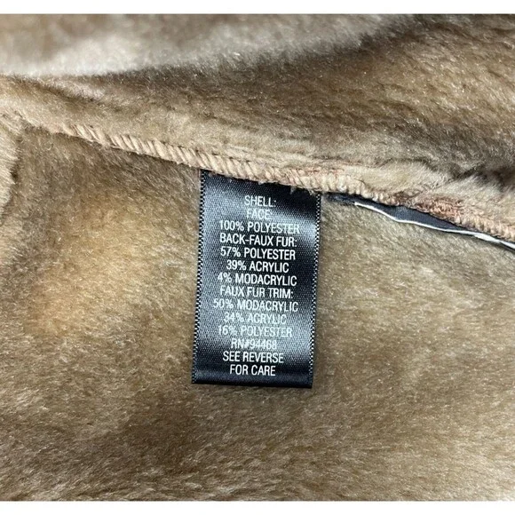 Faux Suede Jacket Womens SZ XL Faux Fur Trim Hood Embroidered Floral Soft Brown - Picture 9 of 11
